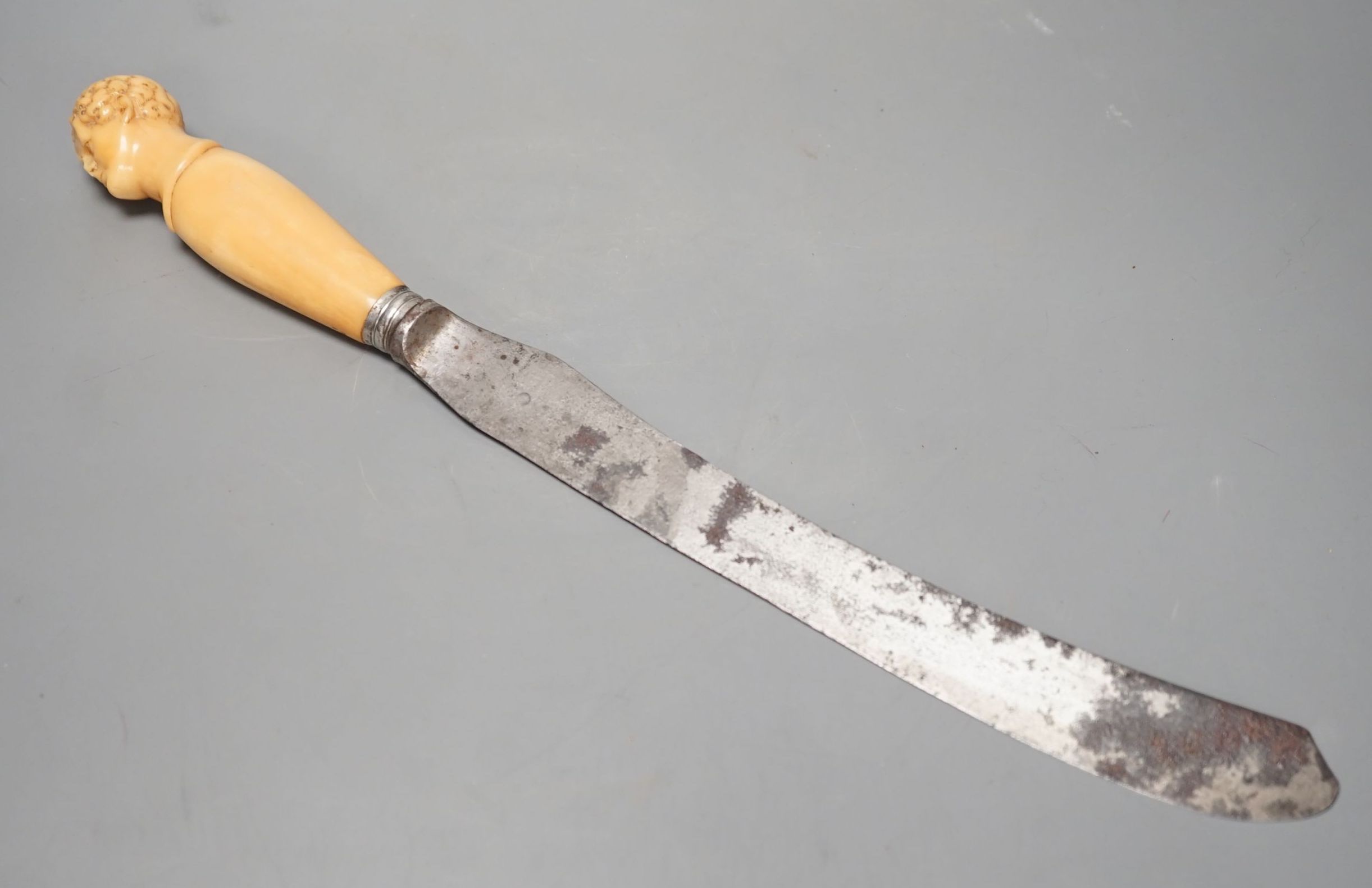 A Victorian carving knife with ivory headed handle - 41cm long